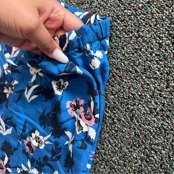 ZARA Cobalt Blue Pastel Pink Floral Handkerchief Asymmetrical Midi Modest Skirt - Picture 12 of 16